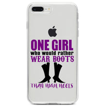 DistinctInk® Clear Shockproof Hybrid Case for Apple iPhone / Samsung Galaxy / Google Pixel - One Girl Who Would Rather Wear Boots Than Heels