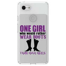 DistinctInk® Clear Shockproof Hybrid Case for Apple iPhone / Samsung Galaxy / Google Pixel - One Girl Who Would Rather Wear Boots Than Heels