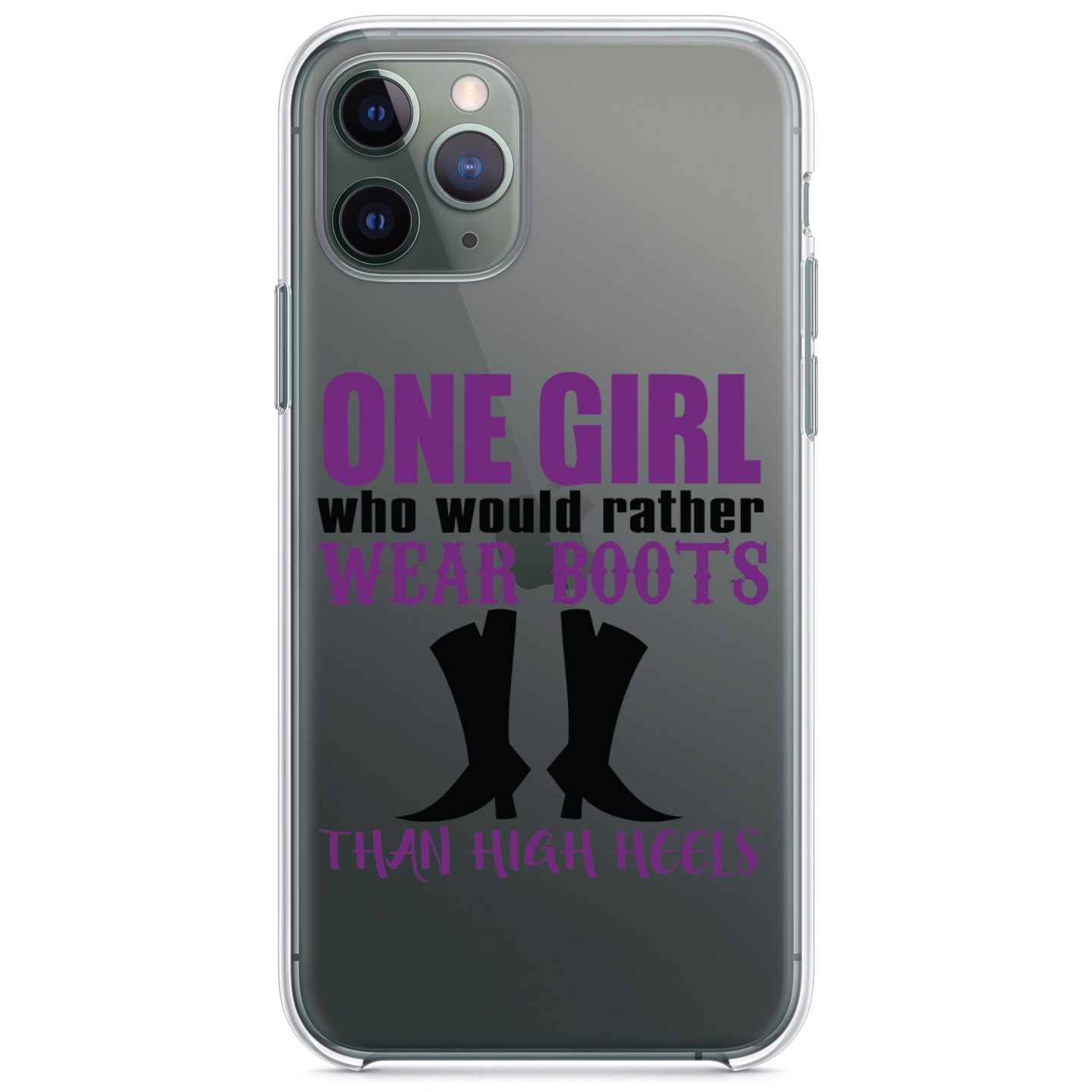 DistinctInk® Clear Shockproof Hybrid Case for Apple iPhone / Samsung Galaxy / Google Pixel - One Girl Who Would Rather Wear Boots Than Heels