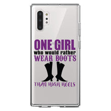 DistinctInk® Clear Shockproof Hybrid Case for Apple iPhone / Samsung Galaxy / Google Pixel - One Girl Who Would Rather Wear Boots Than Heels