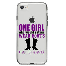 DistinctInk® Clear Shockproof Hybrid Case for Apple iPhone / Samsung Galaxy / Google Pixel - One Girl Who Would Rather Wear Boots Than Heels