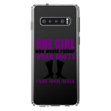 DistinctInk® Clear Shockproof Hybrid Case for Apple iPhone / Samsung Galaxy / Google Pixel - One Girl Who Would Rather Wear Boots Than Heels