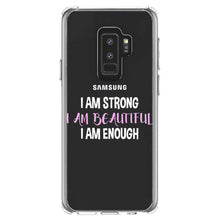 DistinctInk® Clear Shockproof Hybrid Case for Apple iPhone / Samsung Galaxy / Google Pixel - I Am Strong I Am Beautiful I Am Enough