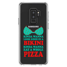 DistinctInk® Clear Shockproof Hybrid Case for Apple iPhone / Samsung Galaxy / Google Pixel - Kinda Wanna Look Good in Bikini Want Whole Pizza