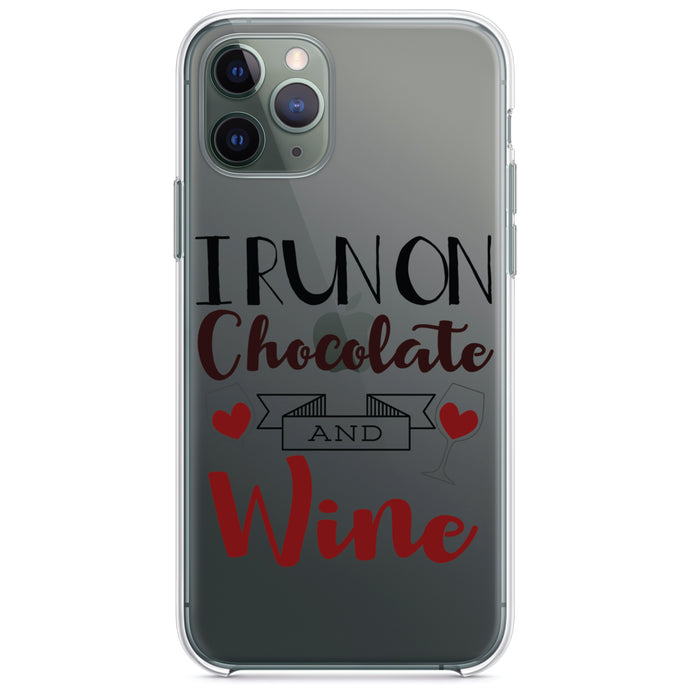 DistinctInk® Clear Shockproof Hybrid Case for Apple iPhone / Samsung Galaxy / Google Pixel - I Run on Chocolate and Wine