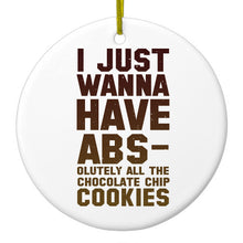 DistinctInk® Hanging Ceramic Christmas Tree Ornament with Gold String - Great Gift / Present - 2 3/4 inch Diameter - I Just Wanna Have ABS-olutely All The Cookies