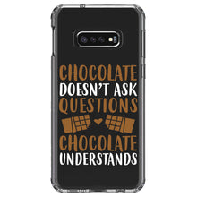 DistinctInk® Clear Shockproof Hybrid Case for Apple iPhone / Samsung Galaxy / Google Pixel - Chocolate Doesn't Ask Questions Understands