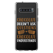 DistinctInk® Clear Shockproof Hybrid Case for Apple iPhone / Samsung Galaxy / Google Pixel - Chocolate Doesn't Ask Questions Understands