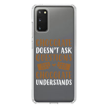 DistinctInk® Clear Shockproof Hybrid Case for Apple iPhone / Samsung Galaxy / Google Pixel - Chocolate Doesn't Ask Questions Understands