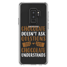 DistinctInk® Clear Shockproof Hybrid Case for Apple iPhone / Samsung Galaxy / Google Pixel - Chocolate Doesn't Ask Questions Understands
