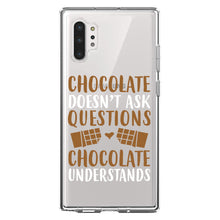 DistinctInk® Clear Shockproof Hybrid Case for Apple iPhone / Samsung Galaxy / Google Pixel - Chocolate Doesn't Ask Questions Understands