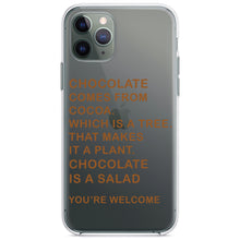 DistinctInk® Clear Shockproof Hybrid Case for Apple iPhone / Samsung Galaxy / Google Pixel - Chocolate Comes From Cocoa Is A Salad