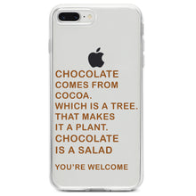 DistinctInk® Clear Shockproof Hybrid Case for Apple iPhone / Samsung Galaxy / Google Pixel - Chocolate Comes From Cocoa Is A Salad