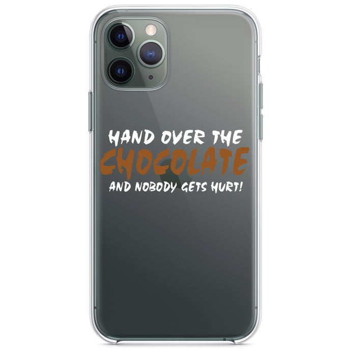 DistinctInk® Clear Shockproof Hybrid Case for Apple iPhone / Samsung Galaxy / Google Pixel - Hand Over The Chocolate Nobody Gets Hurt