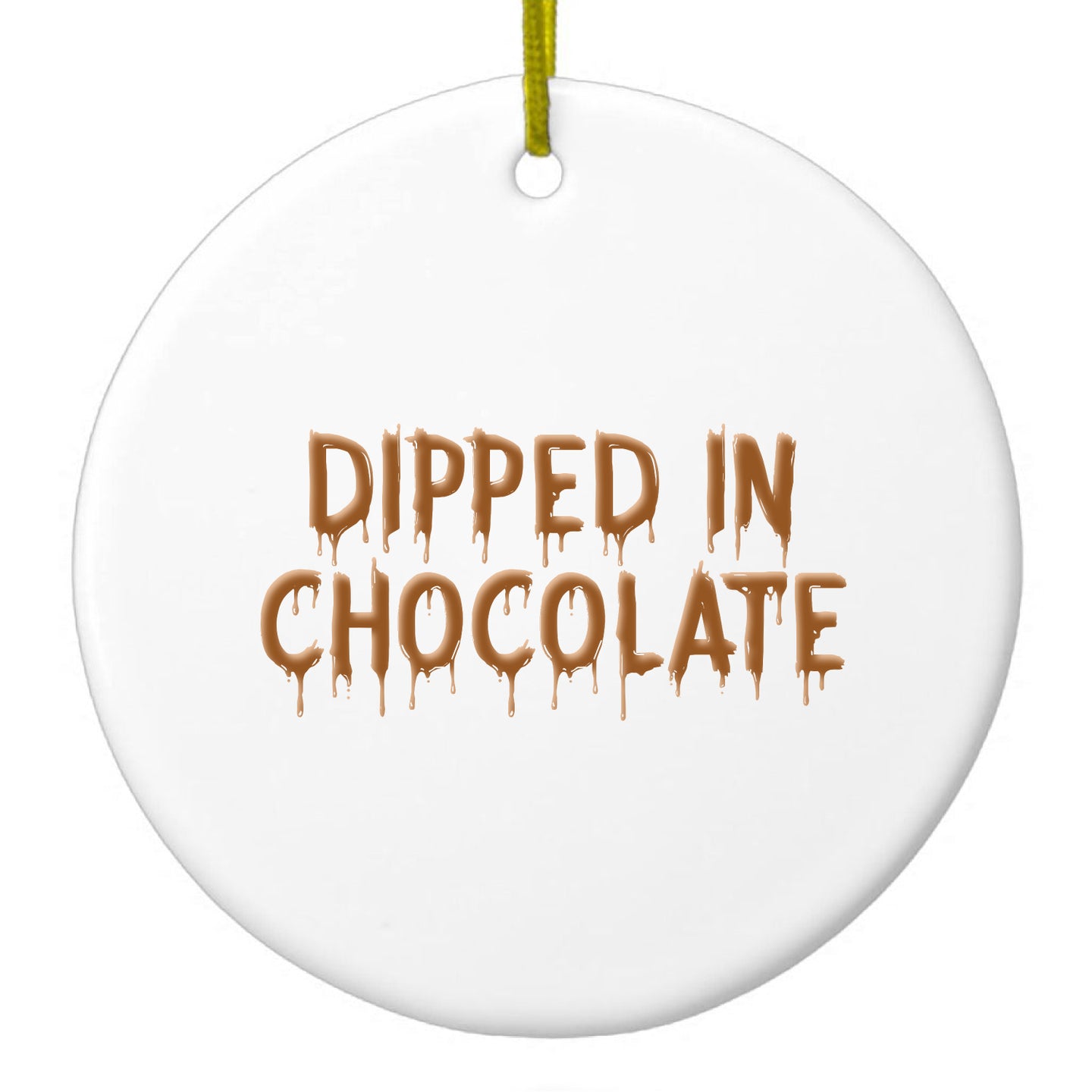 DistinctInk® Hanging Ceramic Christmas Tree Ornament with Gold String - Great Gift / Present - 2 3/4 inch Diameter - Dipped in Chocolate