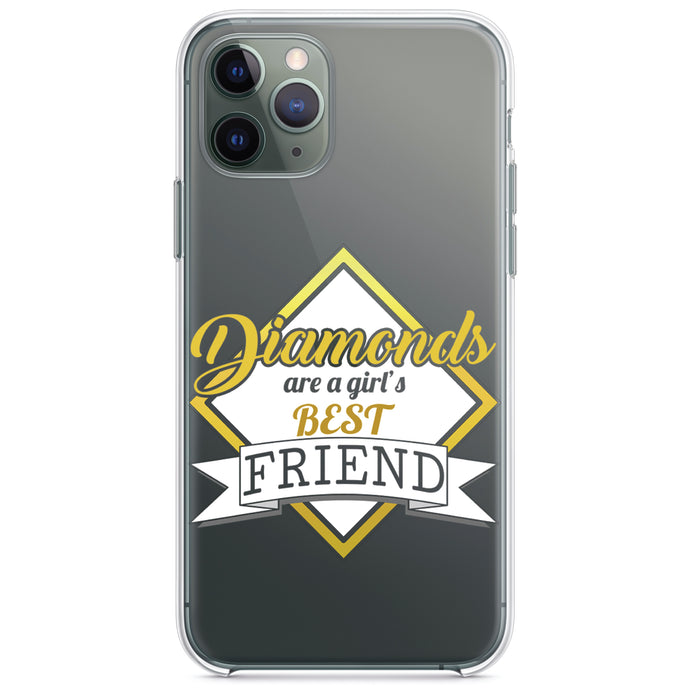 DistinctInk® Clear Shockproof Hybrid Case for Apple iPhone / Samsung Galaxy / Google Pixel - Diamonds Are a Girl's Best Friend