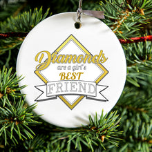 DistinctInk® Hanging Ceramic Christmas Tree Ornament with Gold String - Great Gift / Present - 2 3/4 inch Diameter - Diamonds Are a Girl's Best Friend