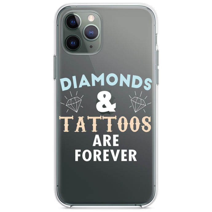 DistinctInk® Clear Shockproof Hybrid Case for Apple iPhone / Samsung Galaxy / Google Pixel - Diamonds and Tattoos Are Forever
