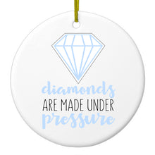 DistinctInk® Hanging Ceramic Christmas Tree Ornament with Gold String - Great Gift / Present - 2 3/4 inch Diameter - Diamonds Are Made Under Pressure
