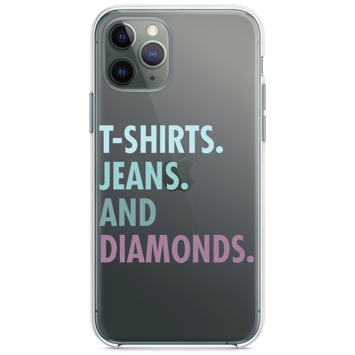 DistinctInk® Clear Shockproof Hybrid Case for Apple iPhone / Samsung Galaxy / Google Pixel - T-Shirts Jeans and Diamonds