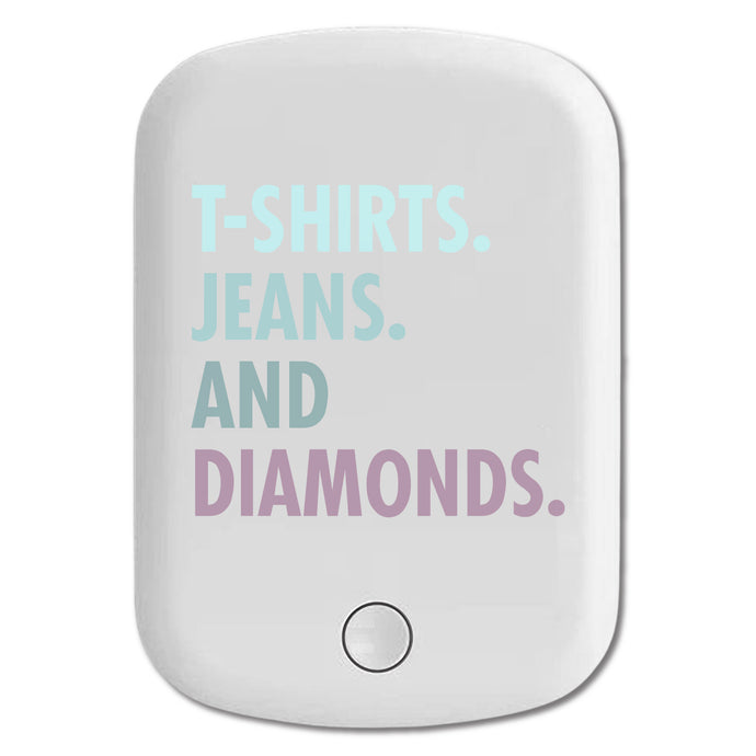 DistinctInk Magnetic Battery Pack, Wireless Portable Charger with USB-C Cable, Compatible with MagSafe iPhone 14 / 13 / 12 Series - T-Shirts Jeans and Diamonds
