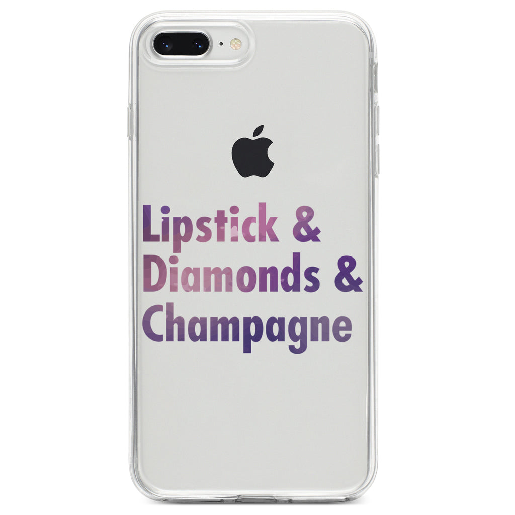 Lipstick & Diamonds & Champagne Clear Shockproof iPhone Case, view 6