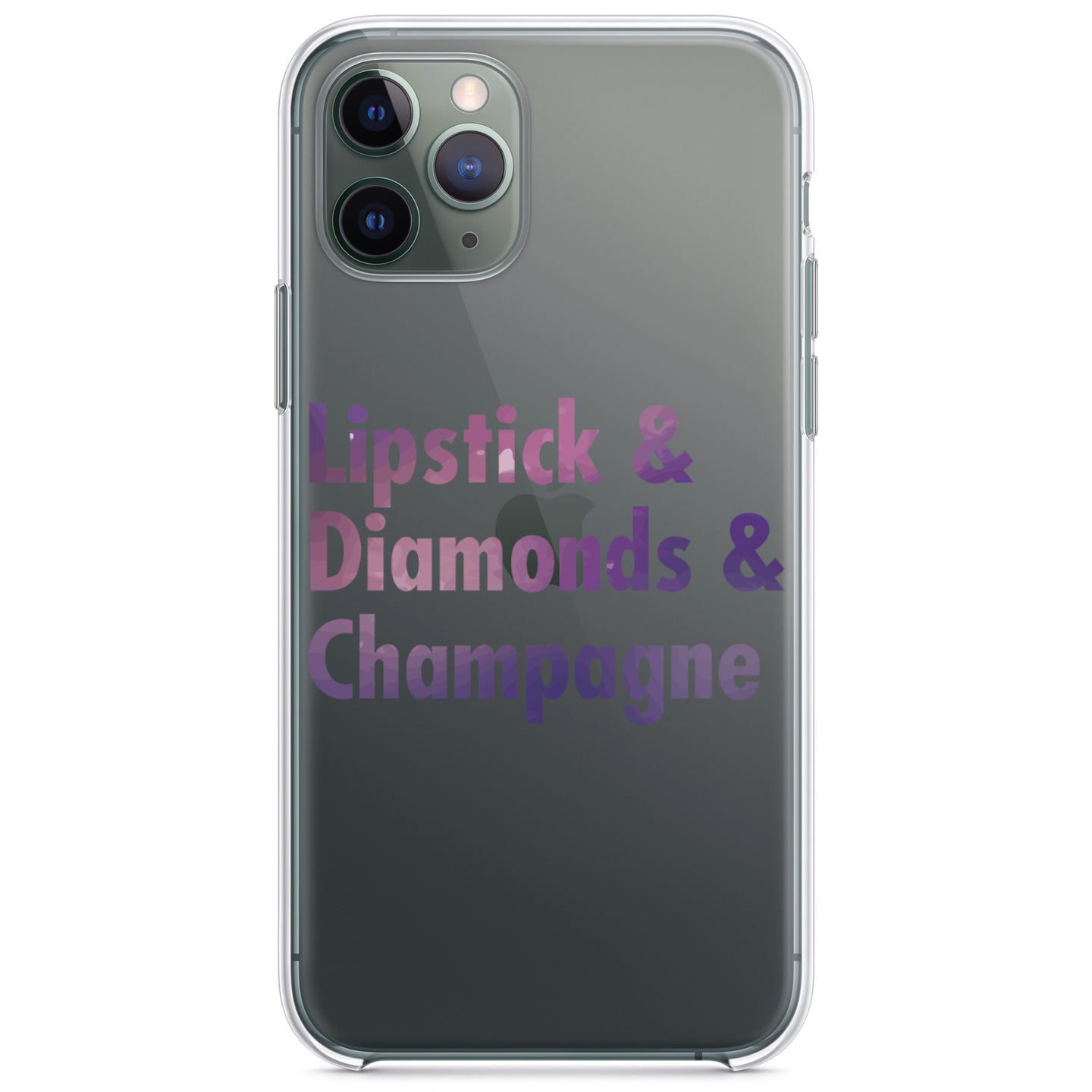 DistinctInk® Clear Shockproof Hybrid Case for Apple iPhone / Samsung Galaxy / Google Pixel - Lipstick & Diamonds & Champagne