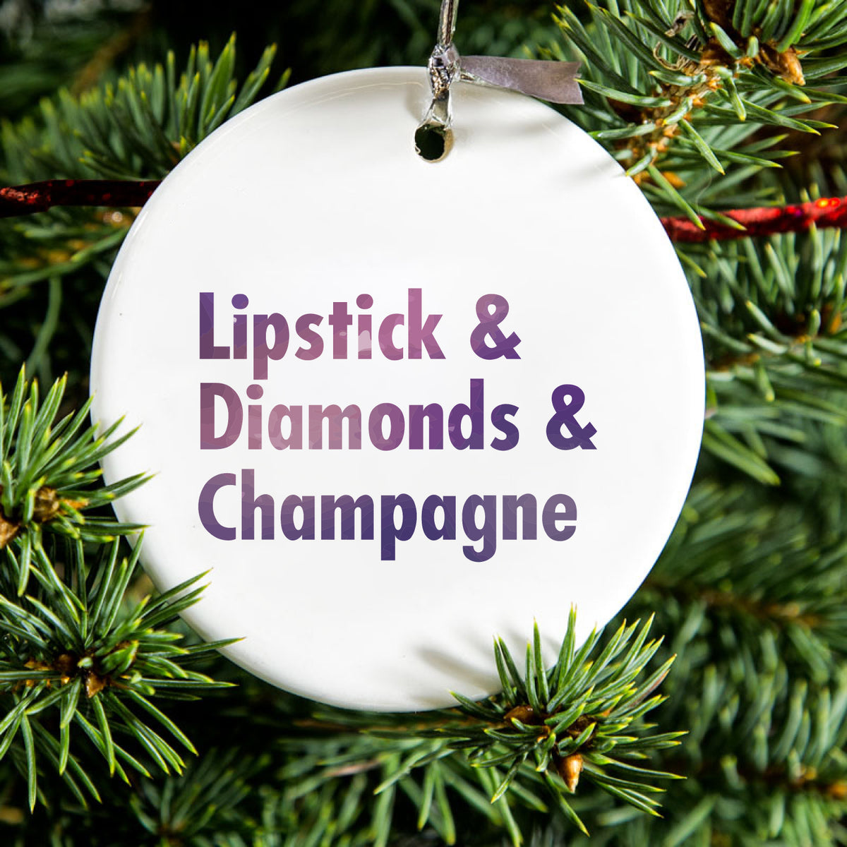 Lipstick & Diamonds & Champagne Ceramic Ornament, view 2