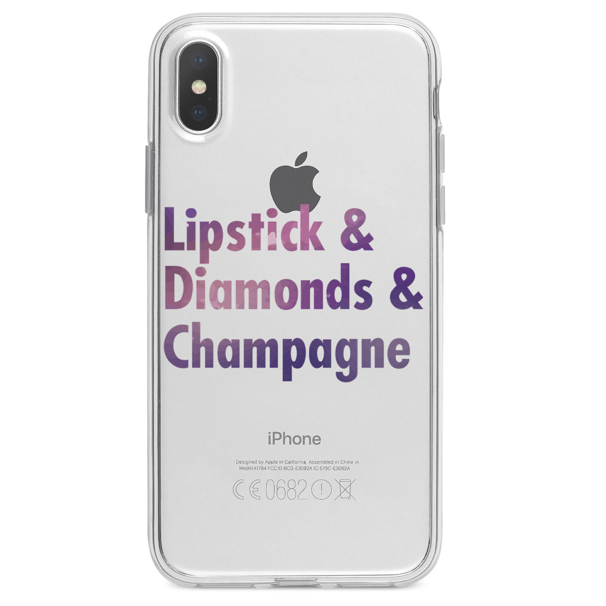 Lipstick & Diamonds & Champagne Clear Shockproof iPhone Case, view 4