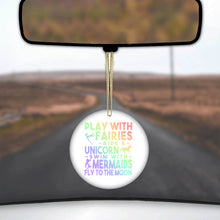 DistinctInk® Hanging Ceramic Christmas Tree Ornament with Gold String - Great Gift / Present - 2 3/4 inch Diameter - Play With Fairs Ride Unicorn Mermaids Moon