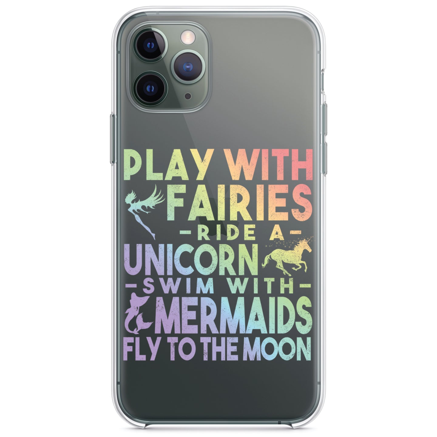 DistinctInk® Clear Shockproof Hybrid Case for Apple iPhone / Samsung Galaxy / Google Pixel - Play With Fairs Ride Unicorn Mermaids Moon