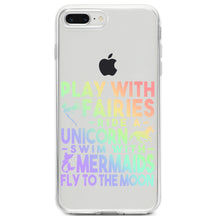 DistinctInk® Clear Shockproof Hybrid Case for Apple iPhone / Samsung Galaxy / Google Pixel - Play With Fairs Ride Unicorn Mermaids Moon
