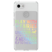 DistinctInk® Clear Shockproof Hybrid Case for Apple iPhone / Samsung Galaxy / Google Pixel - Play With Fairs Ride Unicorn Mermaids Moon