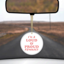 DistinctInk® Hanging Ceramic Christmas Tree Ornament with Gold String - Great Gift / Present - 2 3/4 inch Diameter - I'm a Loud & Proud Feminist