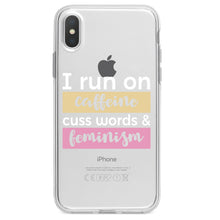 DistinctInk® Clear Shockproof Hybrid Case for Apple iPhone / Samsung Galaxy / Google Pixel - I Run On Caffeine Cuss Words & Feminism