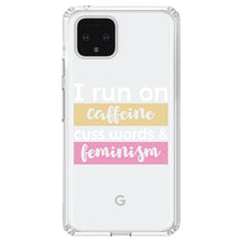 DistinctInk® Clear Shockproof Hybrid Case for Apple iPhone / Samsung Galaxy / Google Pixel - I Run On Caffeine Cuss Words & Feminism