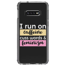 DistinctInk® Clear Shockproof Hybrid Case for Apple iPhone / Samsung Galaxy / Google Pixel - I Run On Caffeine Cuss Words & Feminism