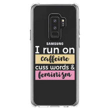 DistinctInk® Clear Shockproof Hybrid Case for Apple iPhone / Samsung Galaxy / Google Pixel - I Run On Caffeine Cuss Words & Feminism