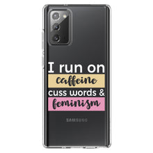 DistinctInk® Clear Shockproof Hybrid Case for Apple iPhone / Samsung Galaxy / Google Pixel - I Run On Caffeine Cuss Words & Feminism