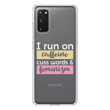 DistinctInk® Clear Shockproof Hybrid Case for Apple iPhone / Samsung Galaxy / Google Pixel - I Run On Caffeine Cuss Words & Feminism