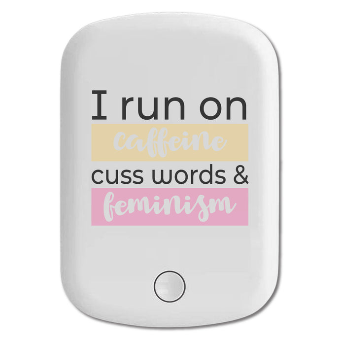 DistinctInk Magnetic Battery Pack, Wireless Portable Charger with USB-C Cable, Compatible with MagSafe iPhone 14 / 13 / 12 Series - I Run On Caffeine Cuss Words & Feminism