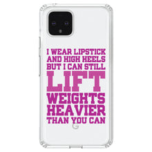 DistinctInk® Clear Shockproof Hybrid Case for Apple iPhone / Samsung Galaxy / Google Pixel - Lipstick & High Heels Can Life Weights Heavier