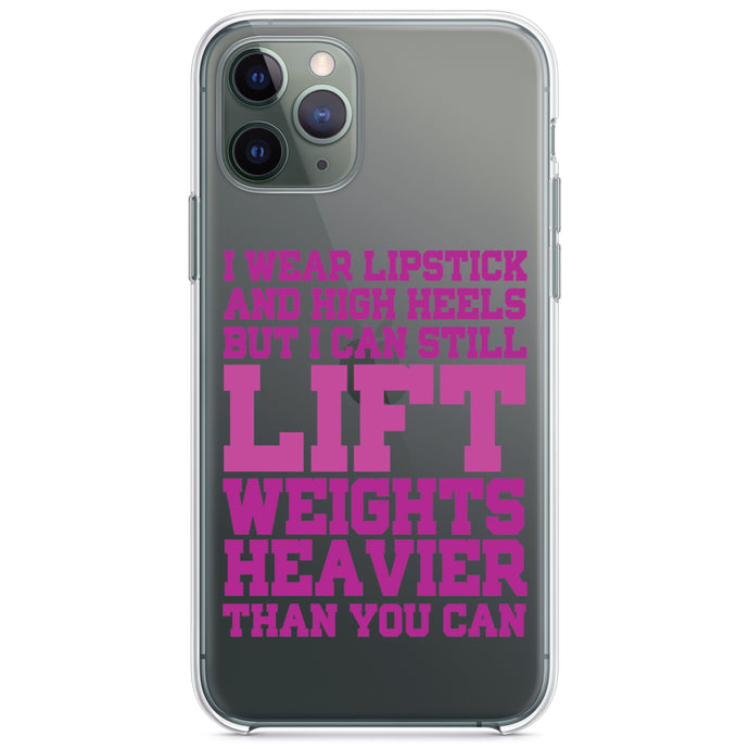 DistinctInk® Clear Shockproof Hybrid Case for Apple iPhone / Samsung Galaxy / Google Pixel - Lipstick & High Heels Can Life Weights Heavier