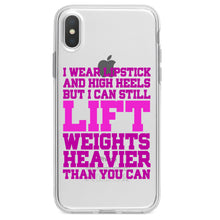 DistinctInk® Clear Shockproof Hybrid Case for Apple iPhone / Samsung Galaxy / Google Pixel - Lipstick & High Heels Can Life Weights Heavier