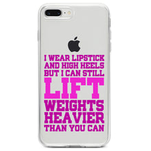 DistinctInk® Clear Shockproof Hybrid Case for Apple iPhone / Samsung Galaxy / Google Pixel - Lipstick & High Heels Can Life Weights Heavier