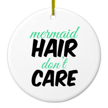 DistinctInk® Hanging Ceramic Christmas Tree Ornament with Gold String - Great Gift / Present - 2 3/4 inch Diameter - Mermaid Hair Don't Care