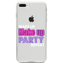 DistinctInk® Clear Shockproof Hybrid Case for Apple iPhone / Samsung Galaxy / Google Pixel - Wake Up Make Up Party Repeat