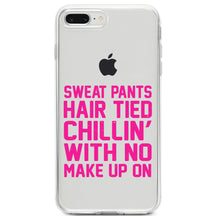 DistinctInk® Clear Shockproof Hybrid Case for Apple iPhone / Samsung Galaxy / Google Pixel - Sweat Pants Hair Tied Chillin' With No Make Up On