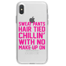 DistinctInk® Clear Shockproof Hybrid Case for Apple iPhone / Samsung Galaxy / Google Pixel - Sweat Pants Hair Tied Chillin' With No Make Up On