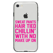 DistinctInk® Clear Shockproof Hybrid Case for Apple iPhone / Samsung Galaxy / Google Pixel - Sweat Pants Hair Tied Chillin' With No Make Up On